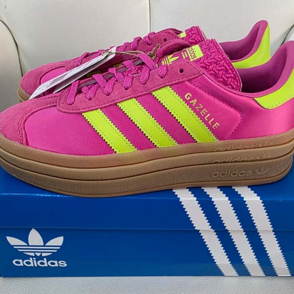 Size 8 - Adidas Gazelle Bold Lucid Fuchsia Solar Slime Satin W